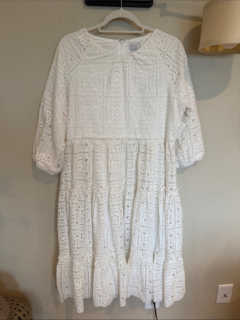Dainty Jewells White Eyelet Tiered Midi Dress large - Picture 7 of 7